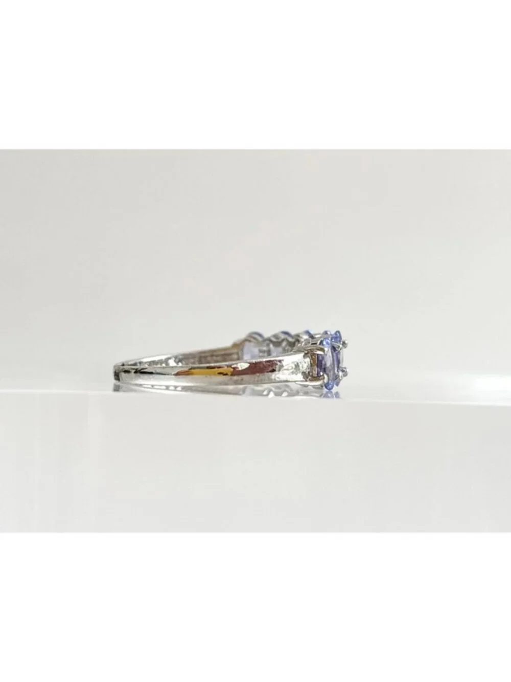 Tanzanite Gemstone Oval Cut Row Set Sterling Silver 925 Vintage Ring - sz 10